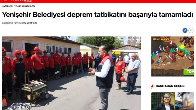 Yenişehir Belediyesi deprem tatbikatına katıldı