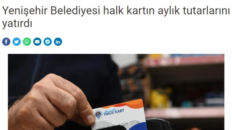 Yenişehir Belediyesi halk kartın aylık tutarlarını yatırdı