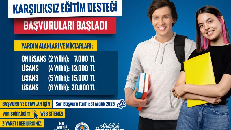 Yenişehir Belediyesinin Karşılıksız Eğitim Desteği Başvuruları Başladı